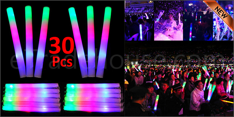 30Pcs Dj Flashing Glow Stick Led Wands Rally Rave Batons Light Up Foam Sticks