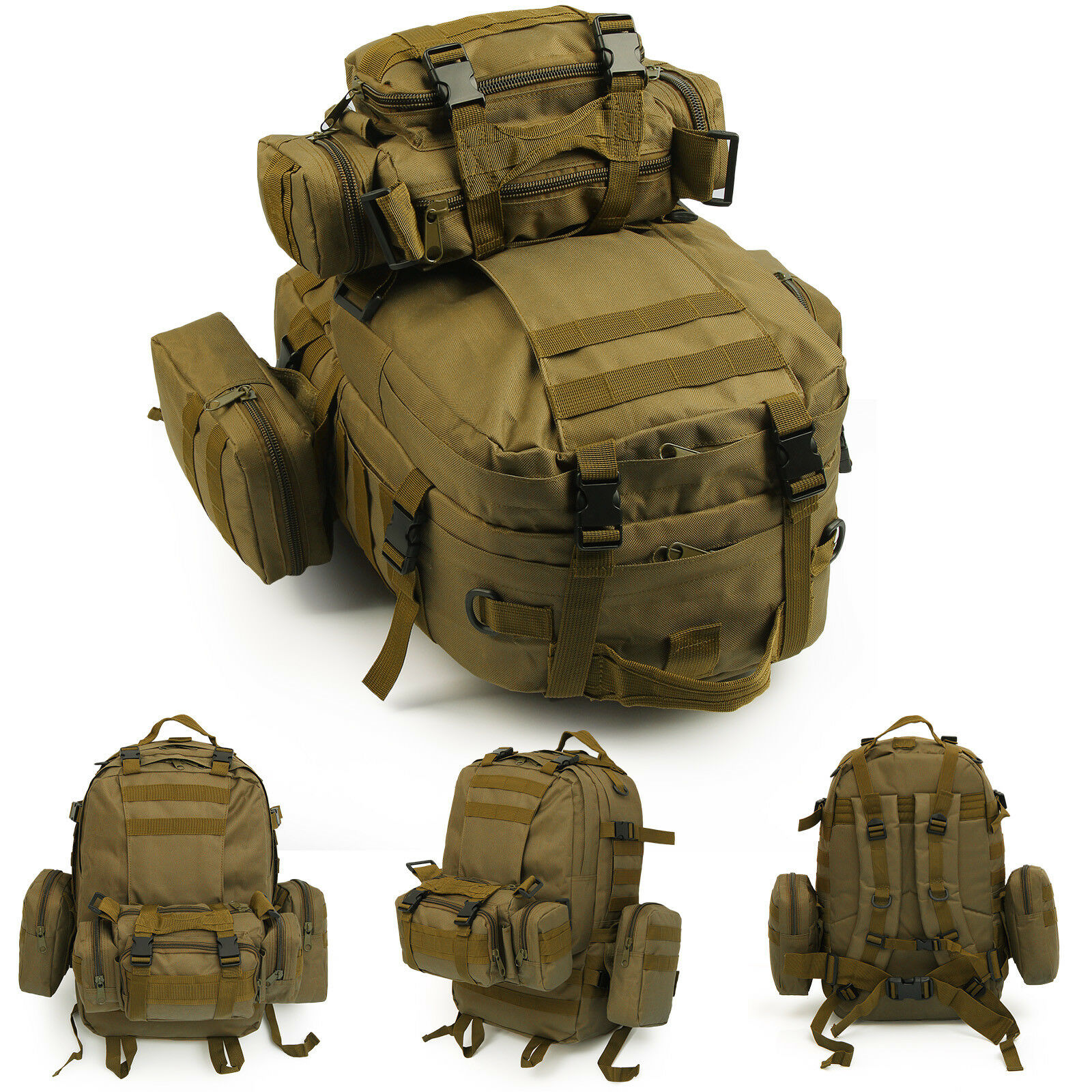 Khaki 50L Modern Military Tactical Army Rucksacks Molle Backpack Camping Hiking Bag