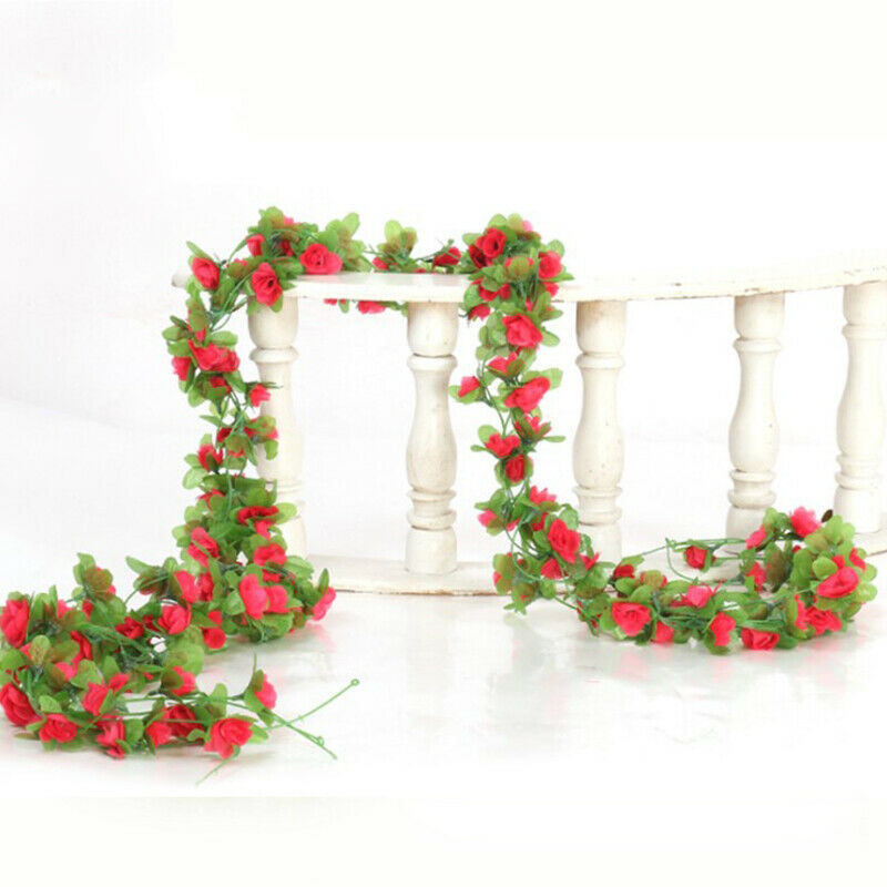 Rose Red 40 Heads 7 feet String Fake Artificial Flowers Vine Ivy Leaf Garland Home Décor