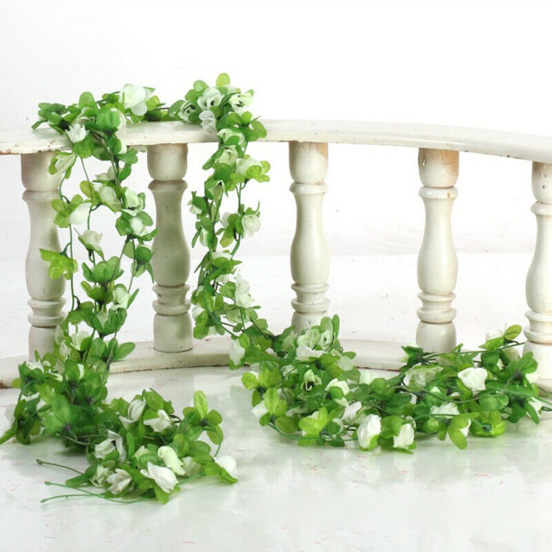 White 40 Heads 7 feet String Fake Artificial Flowers Vine Ivy Leaf Garland Home Décor