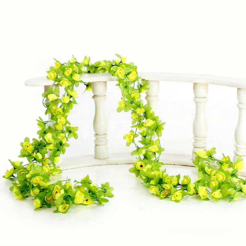 Yellow 40 Heads 7 feet String Fake Artificial Flowers Vine Ivy Leaf Garland Home Décor