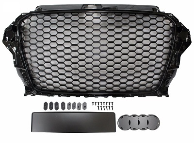 Audi A3 8V 2012-2016 Black Honeycomb Debadged Sports Rs Style Grill Badge Holder