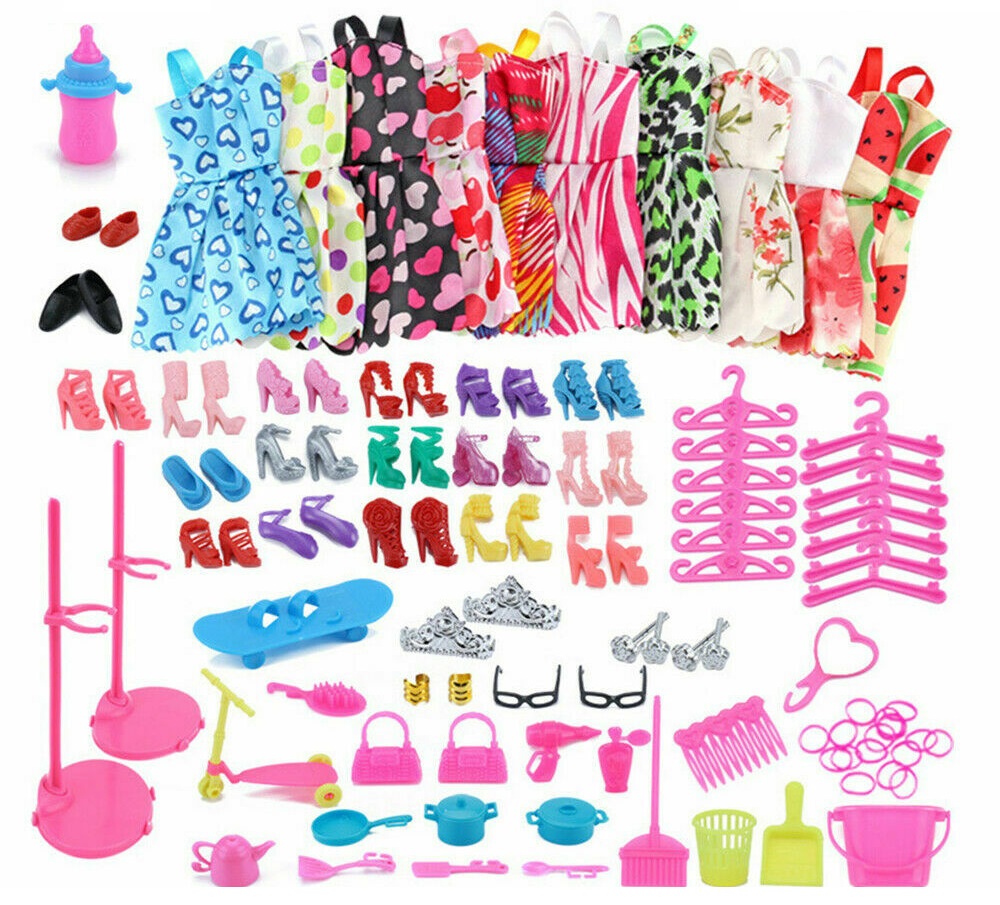 88pcs Set for Barbie Doll Dresses, Shoes and jewellery Clothes Accessories
