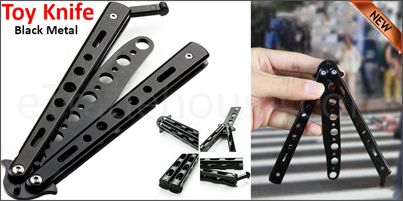 Butterfly Black Metal Balisong Trainer Training Dull Tool Practice Toy Knife Uk