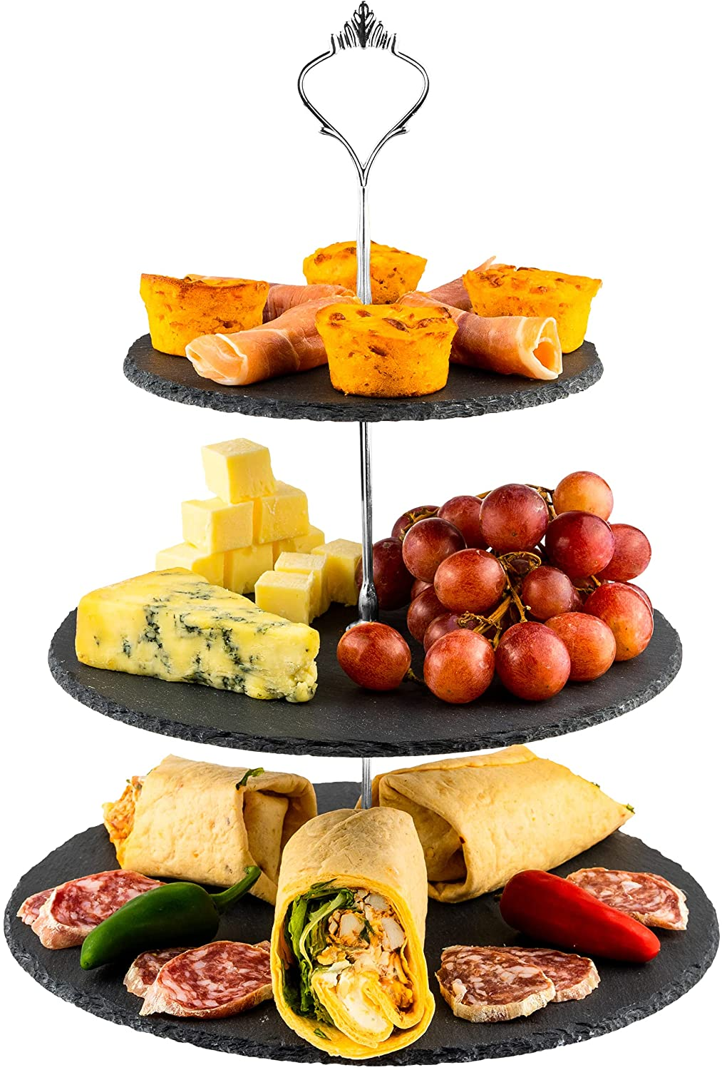 3 in 1 Cake Stand Afternoon Tea Natural Slate Wedding Plates Party Tableware