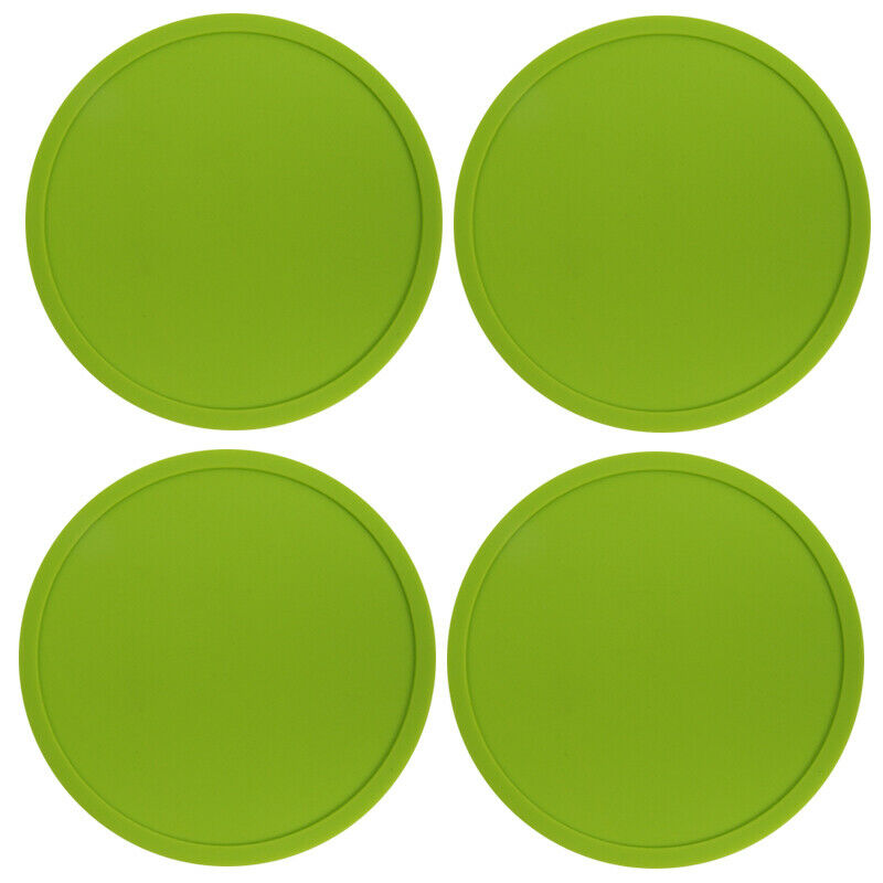 Green Premium Rubber Silicone Hot Drink Coasters Place Mat Coffee Tea Mug - 4 Pack