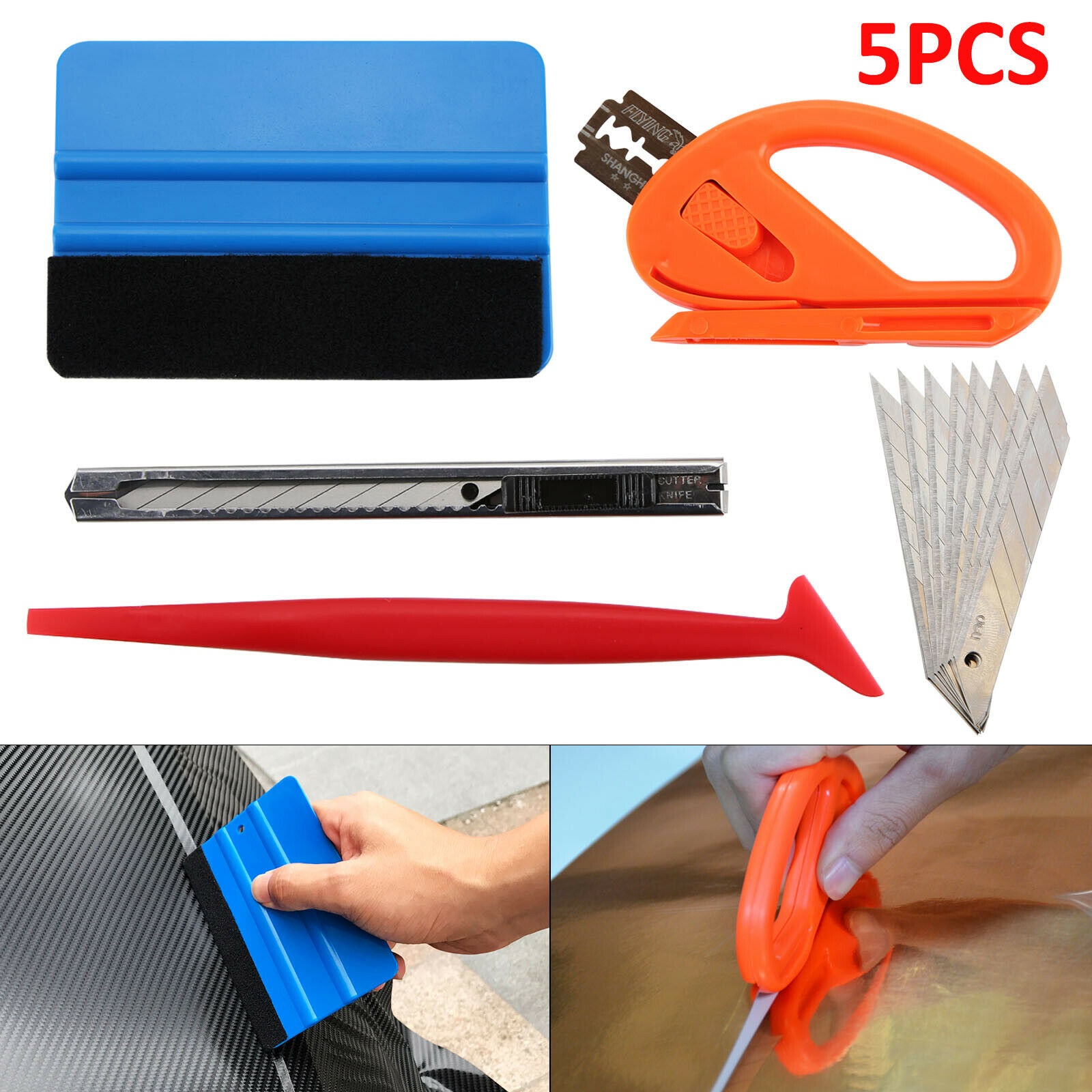 5pcs Car Vinyl Wrapping Tools Kit Window Glass Tint Tuck Gasket Cutter