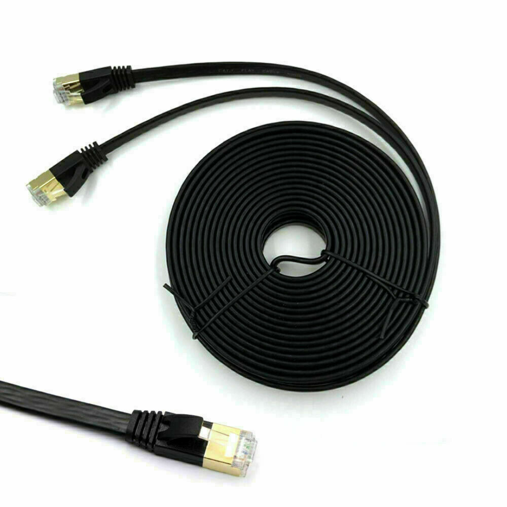 15M Black Flat CAT8 Ethernet Cable RJ45 Network SSTP Gold Ultra-Thin 40GBPS LAN Lead Cable