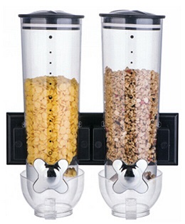 Double Black Wall Mounted Cereal Dispenser Dry Food Storage Container