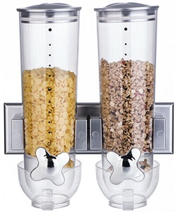 Double Silver Wall Mounted Cereal Dispenser Dry Food Storage Container