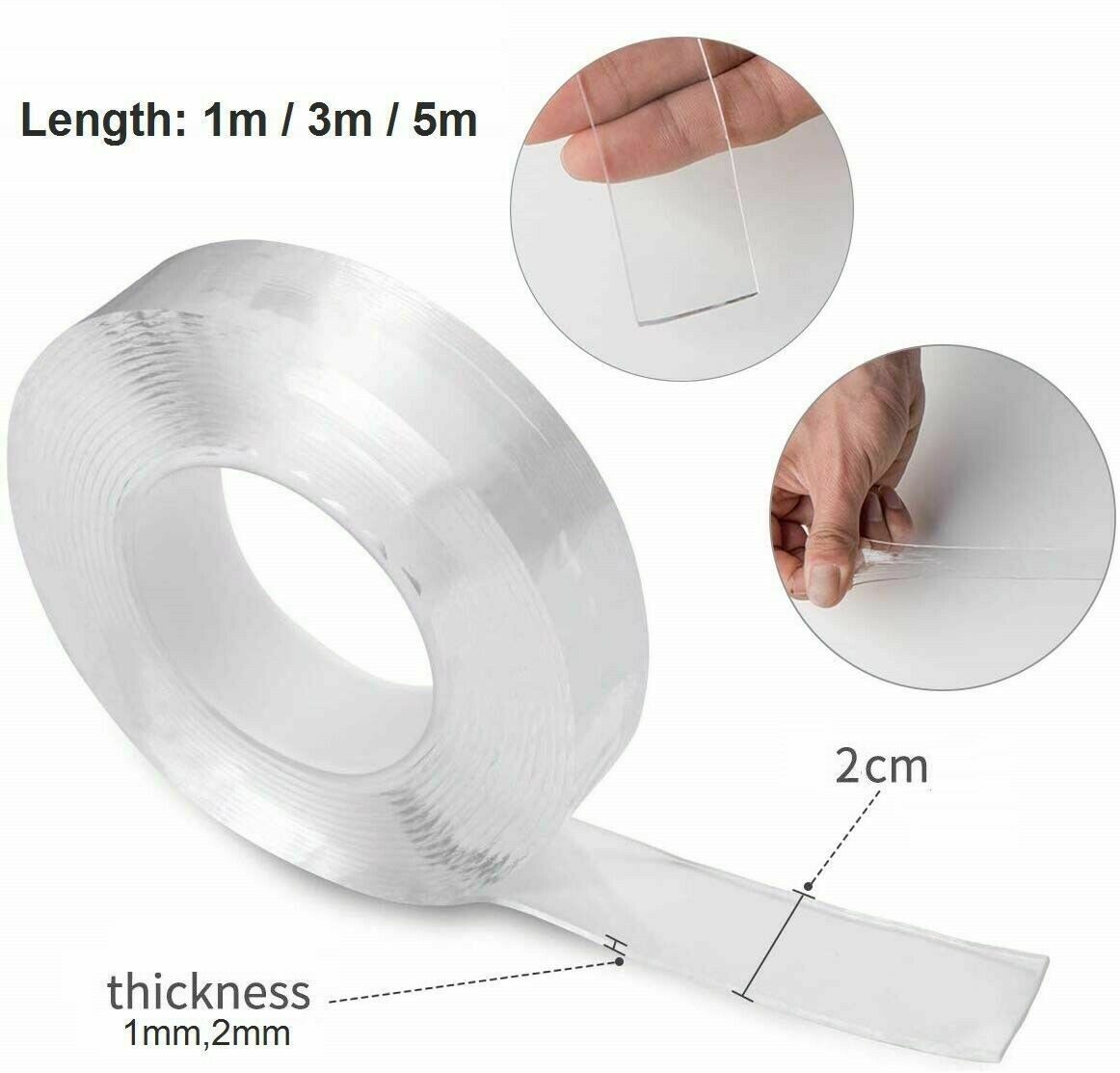 Thickness 1MM Size 1M Reusable Nano Adhesive Tape Double-Sided Traceless Washable Gel Tape Anti-Slip