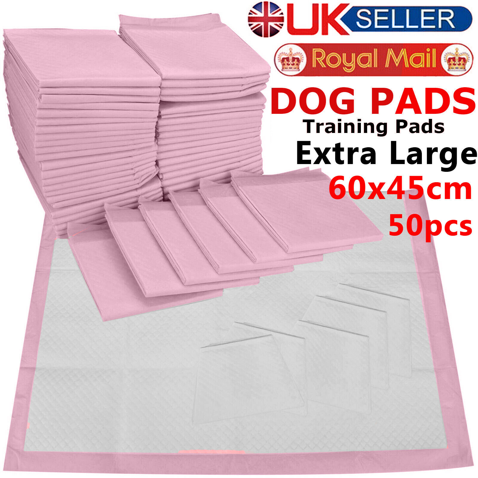  Pack Of 50 Heavy Duty Pink Dog Puppy Large Training Wee Wee Pads Pad Floor Toilet Mats 60 X 45cm
