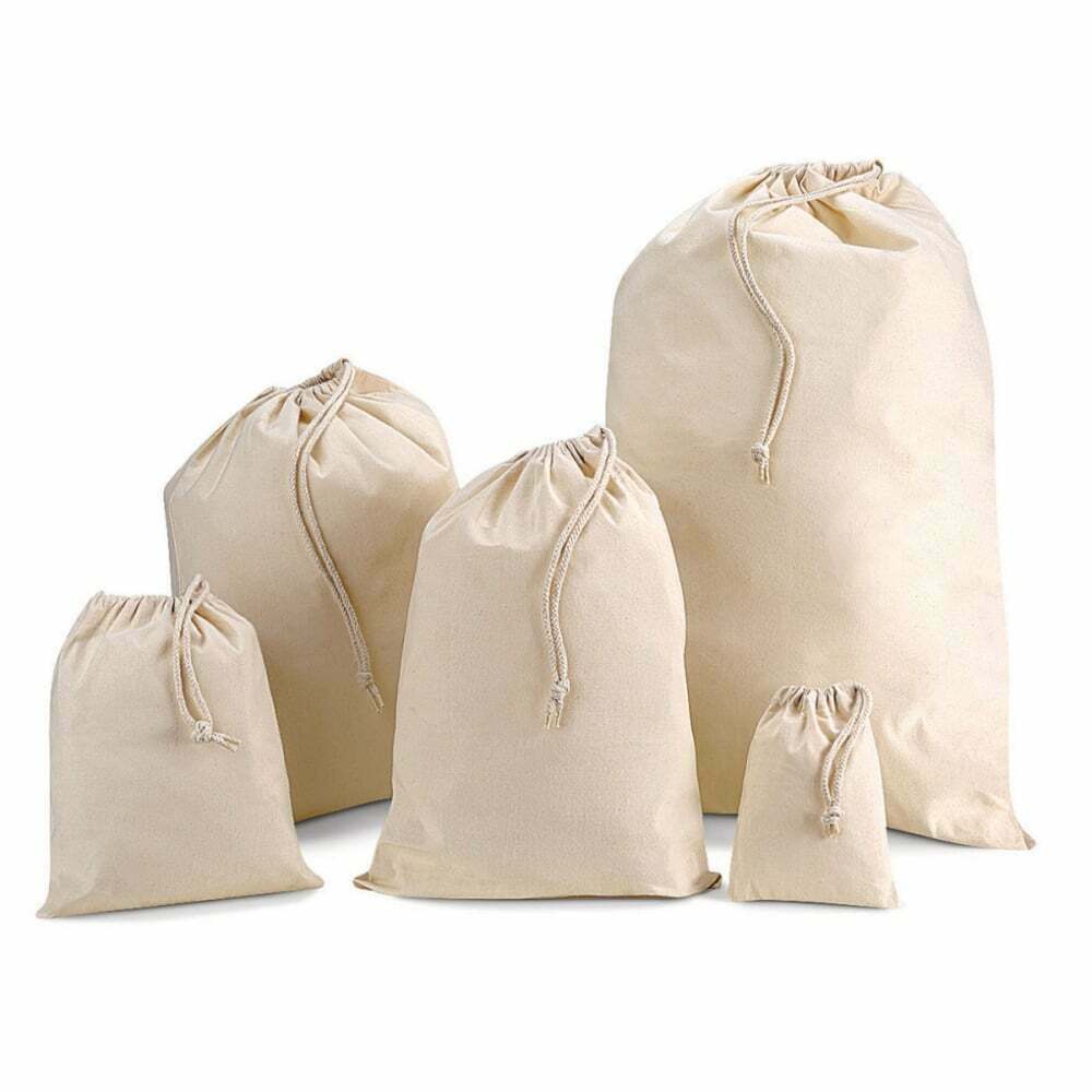Large Drawstring Gym School Laundry Bag Eco Bag Cotton Plain Reusable Storage Christmas Washing