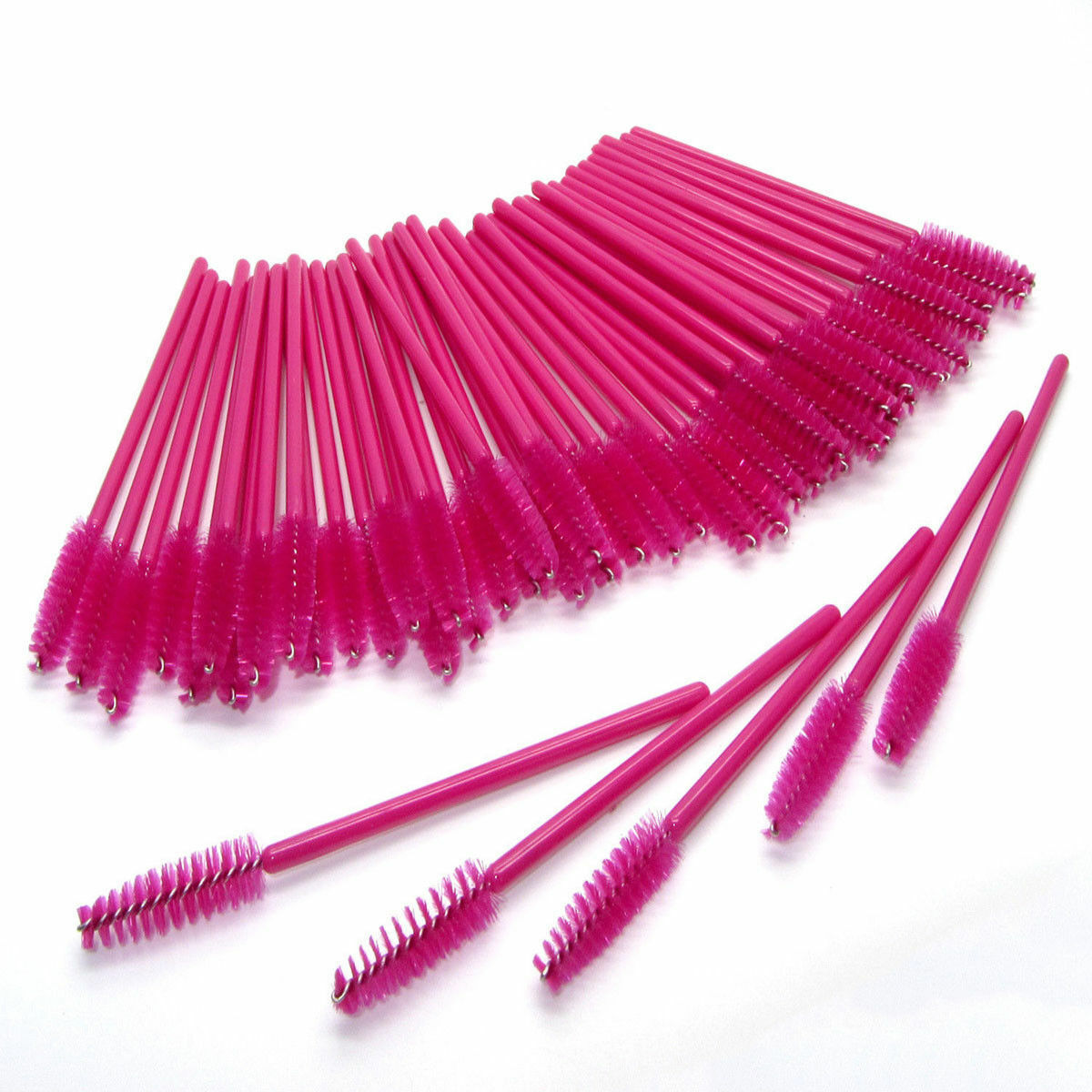 100PCS Hot Pink Disposable Mascara Wands Eyelash Brushes Brow Lash Extension Spoolie Applicator