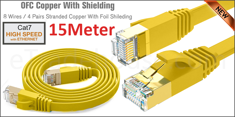 15 Meter Flat Rj45 Cat7 Ethernet Network Cable Lan