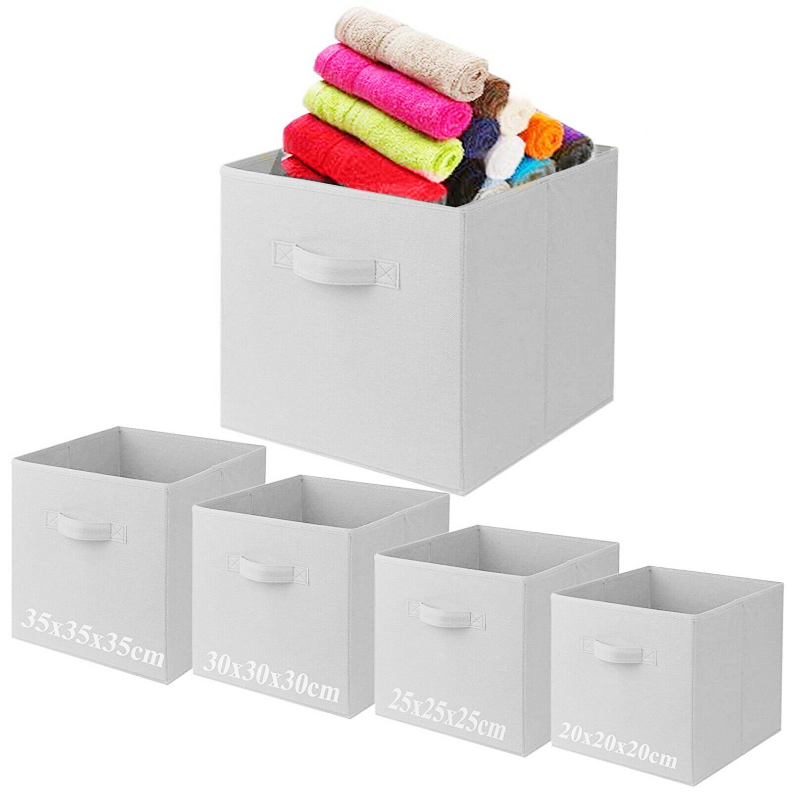 White Medium Square Foldable Canvas Storage Collapsible Folding Box Fabric Kids Cubes Toys