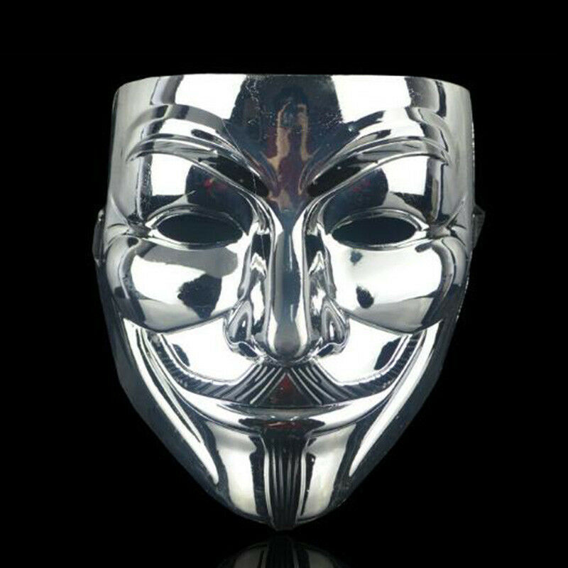 Silver Fancy Face Mask Hacker V Anonymous for Vendetta Guy Fawkes Xmas Party Dress