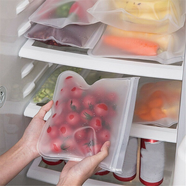 12 X Resealable Silicone Food Storage Freezer Bag Kitchen Vacuum Fresh Zip Lock