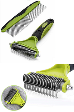 Green Grooming Dematting Comb Tool Kit - Double Sided Blade Rake Comb Grooming