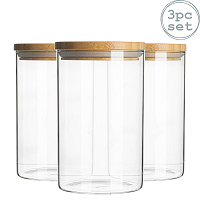 3Pc Glass Jar With Wooden Lid Storage Container Airtight 750Ml