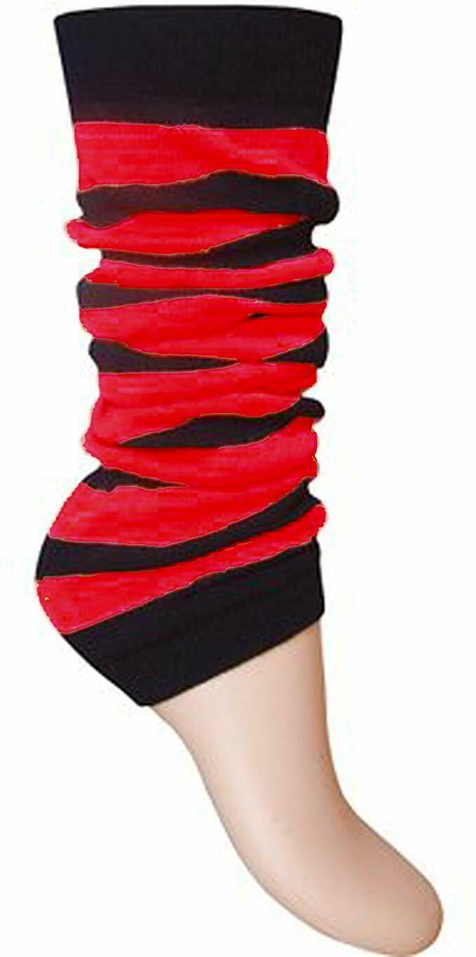 Black and Red Strips Women Girls Leg Warmers Footless Slouch Socks 80s Dance Ballet Fancy Dress Hen