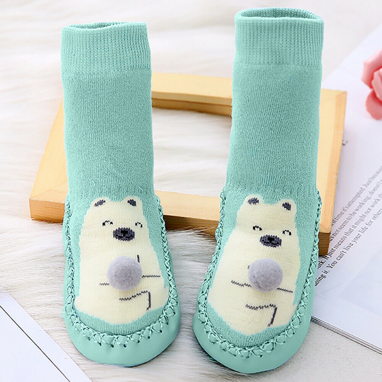 Blue 0-6 Months 12cm Infant Baby Girl Boy Toddler Anti-slip Warm Slippers Socks Cotton Crib Shoes