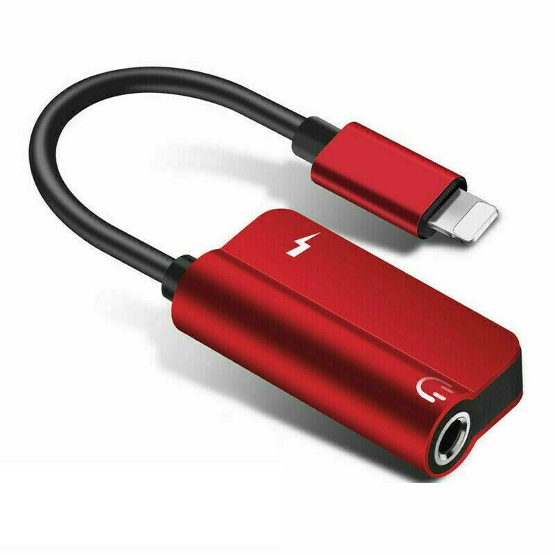 Red 3.5mm Headphone Jack AUX Splitter Adapter and Charger For iPhone 13 12 11 X 8 7