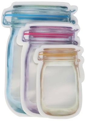 26Pcs Reusable Mason Jar Bottles Bags Fresh Food Storage Bag Snacks Zipper Pouch
