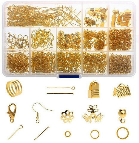 1000Pcs Finding Gold Jewellery Making Kit Wire Findings Pliers Starter Tool Necklace Ring Repair Diy