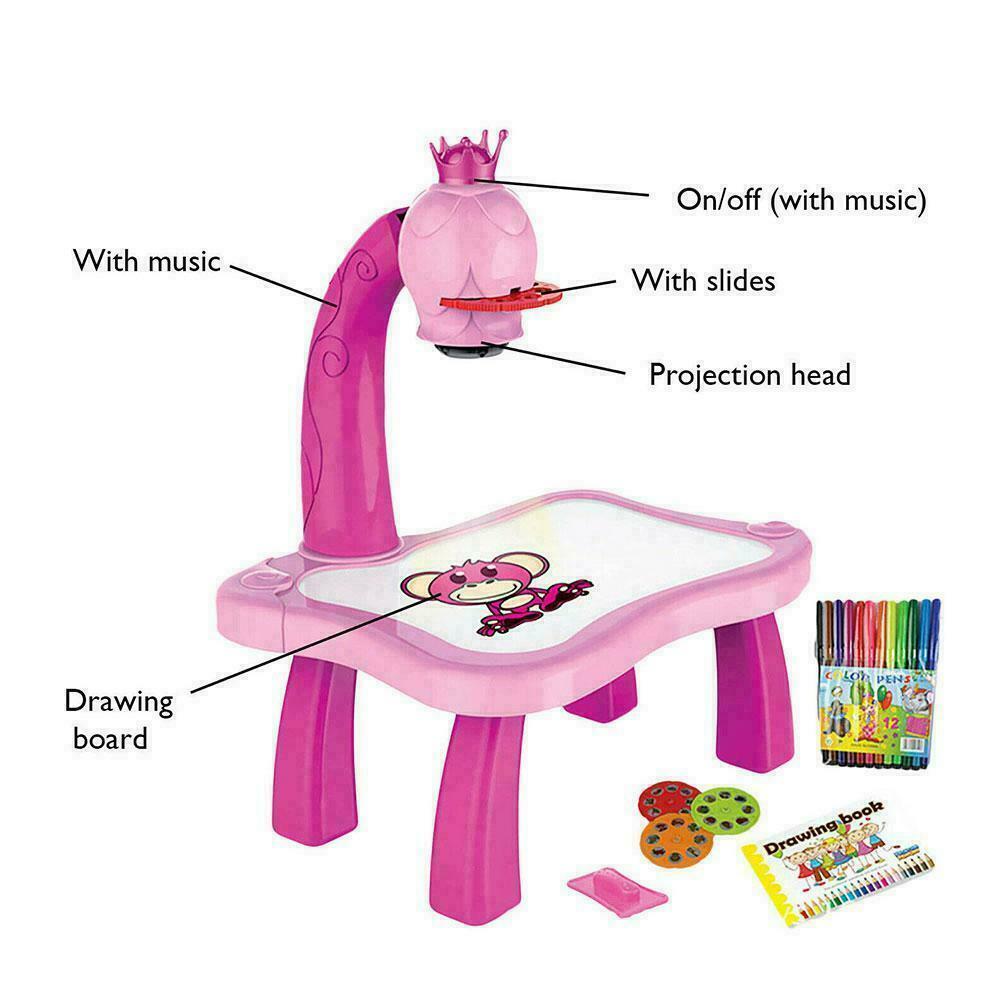 Pink Kid Toy Painting Drawing Table Led Projector Music Toys Kids Arts Crafts