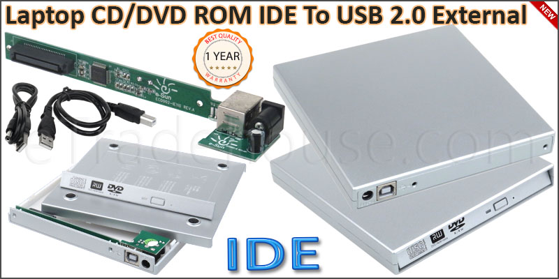Silver Usb 2 To Ide Laptop Cd Dvd Rw Rom External Caddy Case Enclosure Cover