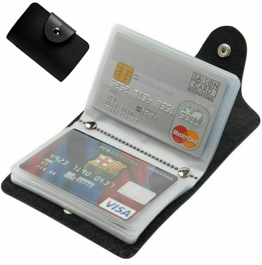 24 Cards Black PU Leather Credit ID Business Card Holder Pocket Wallet Purse Box