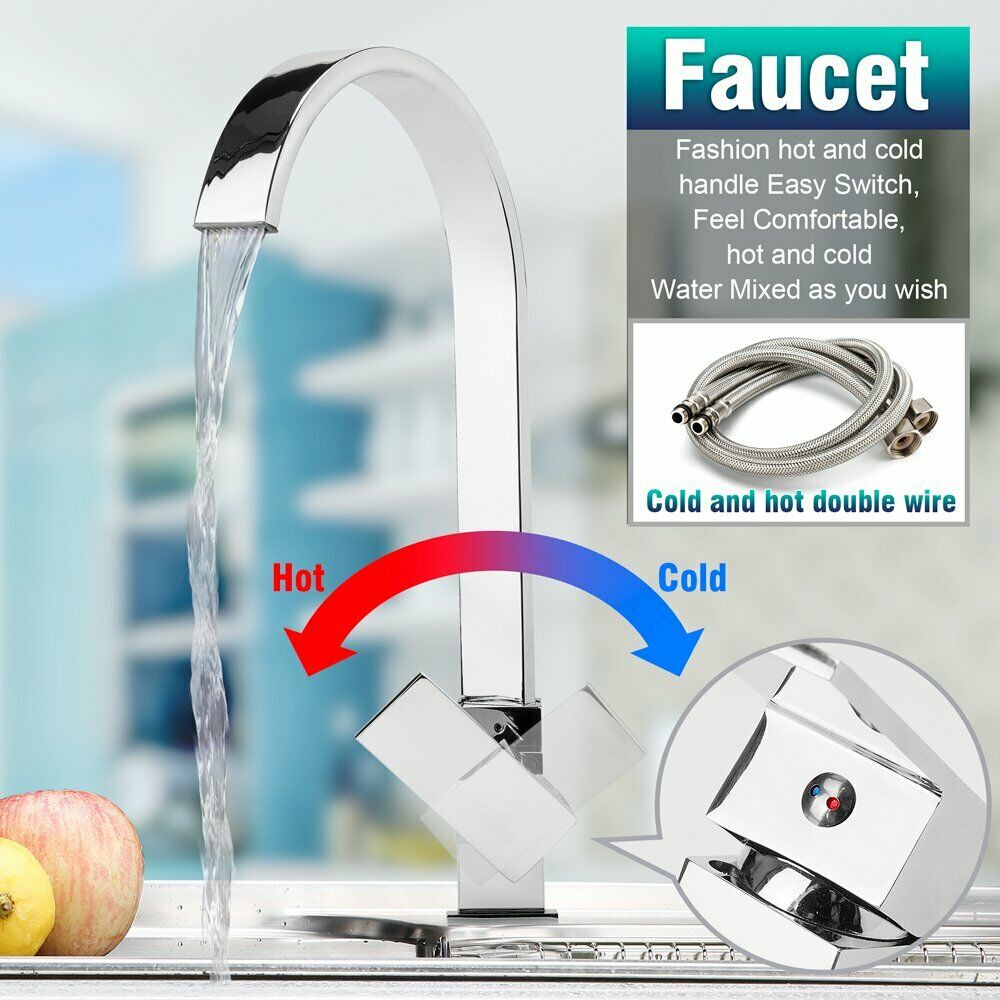 Waterfall Mono Kitchen Mixer Tap Spray Modern Chrome Hot & Cold Sink Faucet Taps