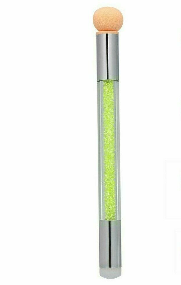 Green Nail Art Sponge Glitter Powder Picking Dotting Gradient Pen Brush 2 Way DIY Tool