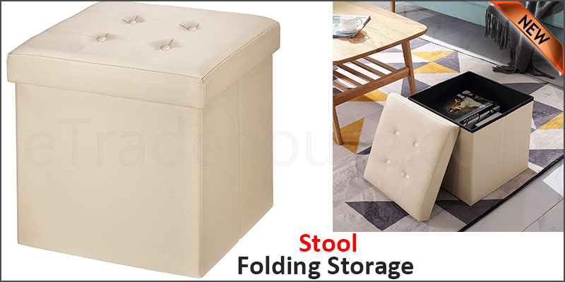 Folding Storage Ottoman Seat Stool Toy Storage Box Faux Leather Pouffe