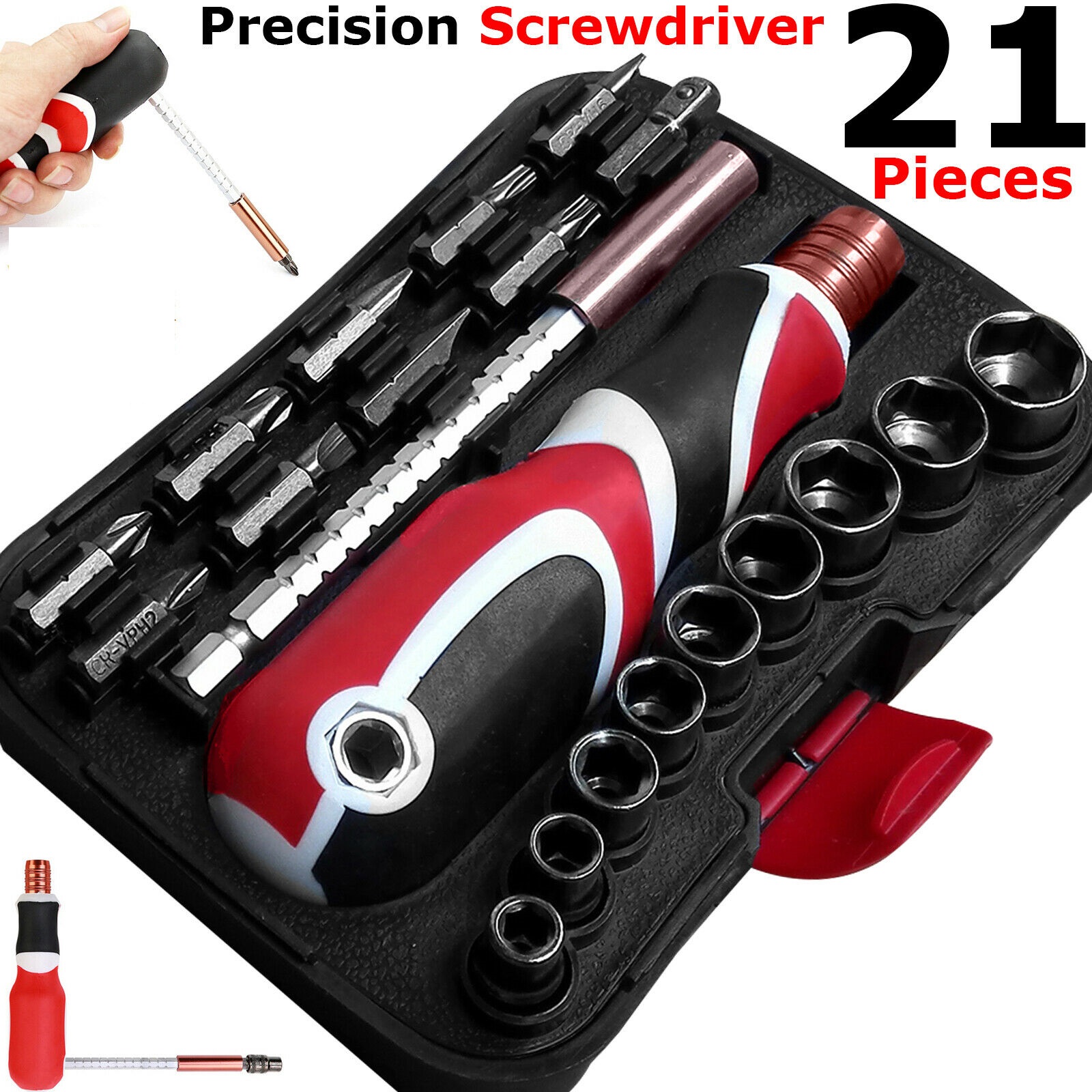 21 Pcs Multi-Functional Screwdriver Set Socket Tool Kit Phillips Metric Hex Sets
