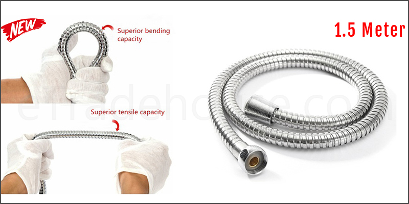 Amazon Quality 1.5 Meter Stainless Steel Chrome Flexible Bathroom Bath Shower Head Hose Pipe Washers