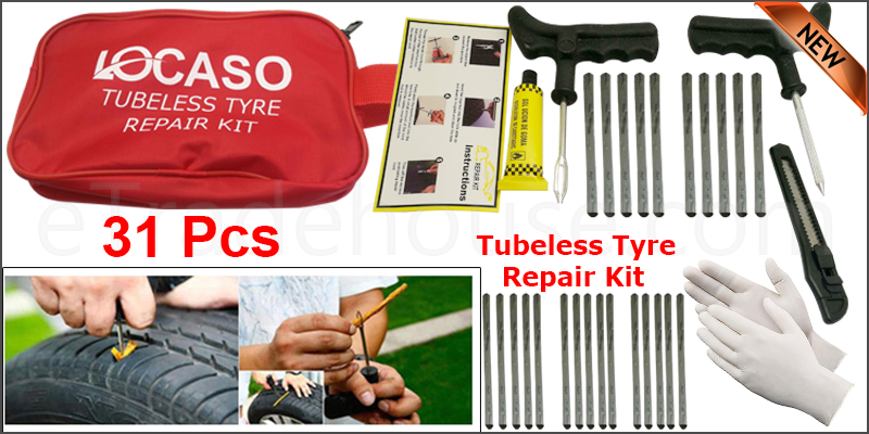 31Pcs Tire Puncture Repair Kit Tool Emergency Car, Van, Motorcycle For Tubeless Tyre