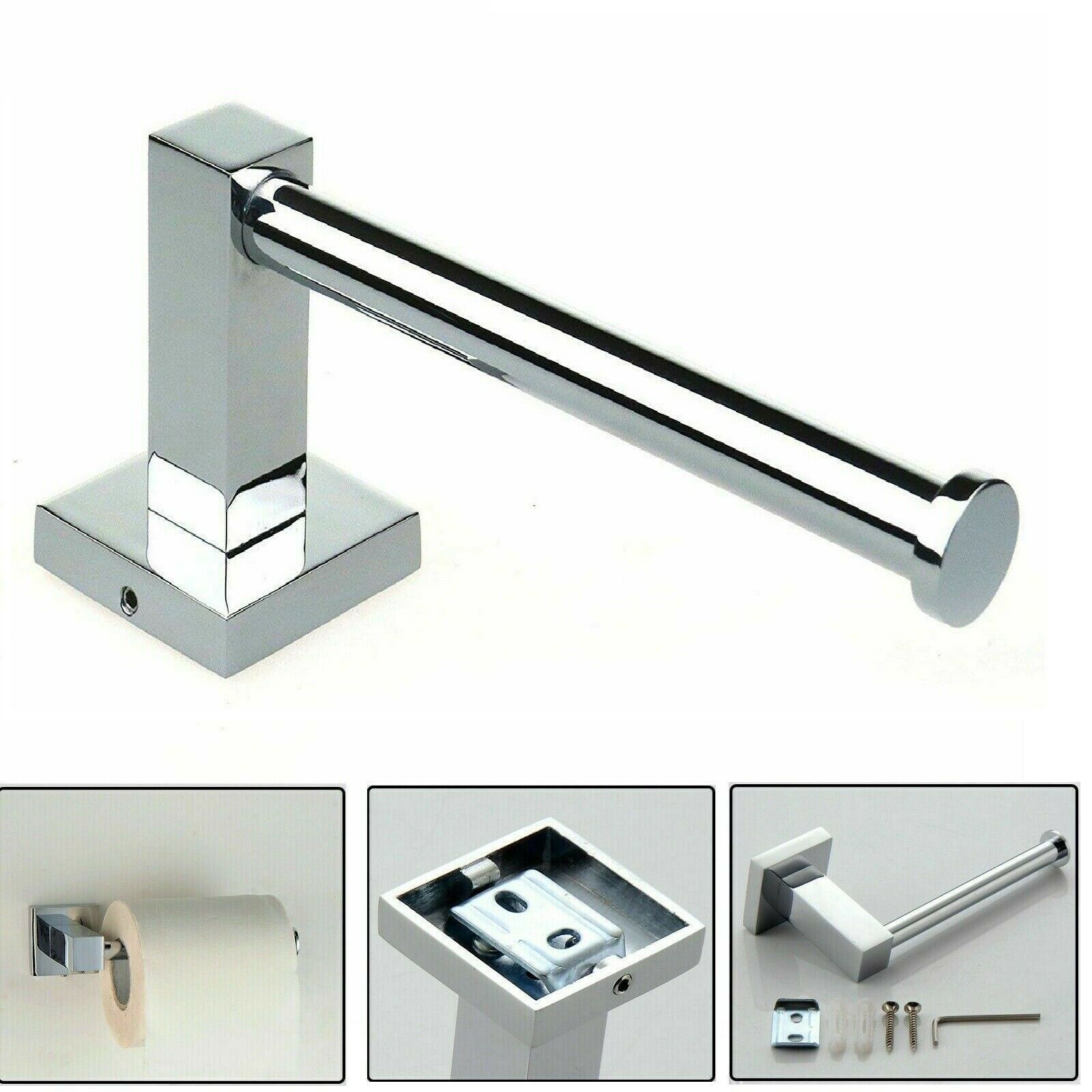 Toilet Roll Tissue Paper Holder Bathroom Wall Mounted Storage Chrome Square Bar