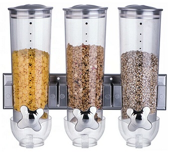 Triple Silver Wall Mounted Cereal Dispenser Dry Food Storage Container