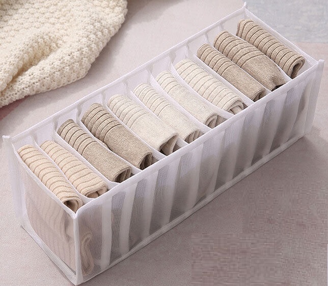 White 11 Grid Foldable Storage Box Compartment Underwear Underpants Bra Pants Organiser Drawer