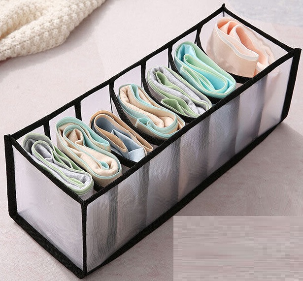 Black 7 Grid Foldable Storage Box Compartment Underwear Underpants Bra Pants Organiser Drawer