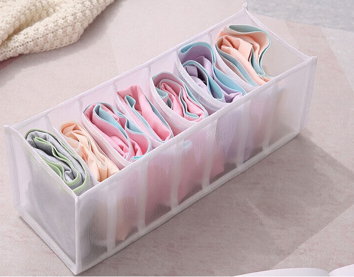 White 7 Grid Foldable Storage Box Compartment Underwear Underpants Bra Pants Organiser Drawer