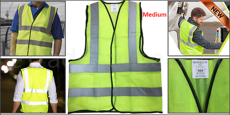 Medium Yellow High Viz Visibility Reflective Strips Vest En471 Waistcoat Safety
