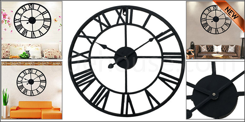 40Cm Traditional Vintage Style Iron Wall Clock Roman Numerals Home Decor Gift