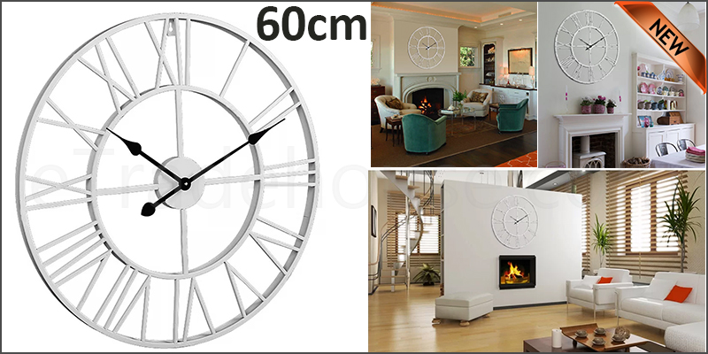 60Cm Traditional Vintage Mechanical Style Mdf Board Wall Clock Roman Numerals
