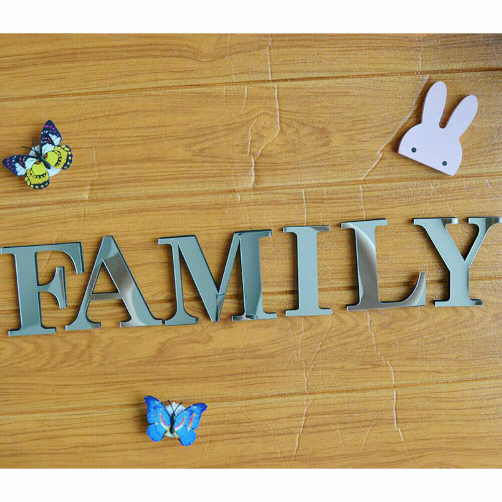 4 Letters Family Furniture Mirror Tiles Wall Sticker Self-Adhesive Art