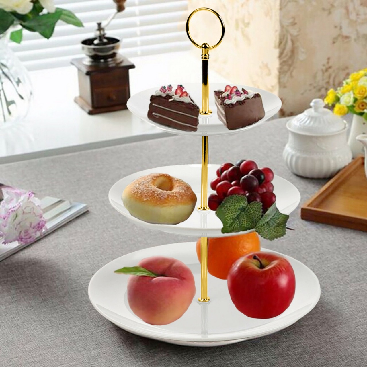 3 Tier White Ceramic Cake Stand Wedding Display Cupcake Tea Party Tableware Holder