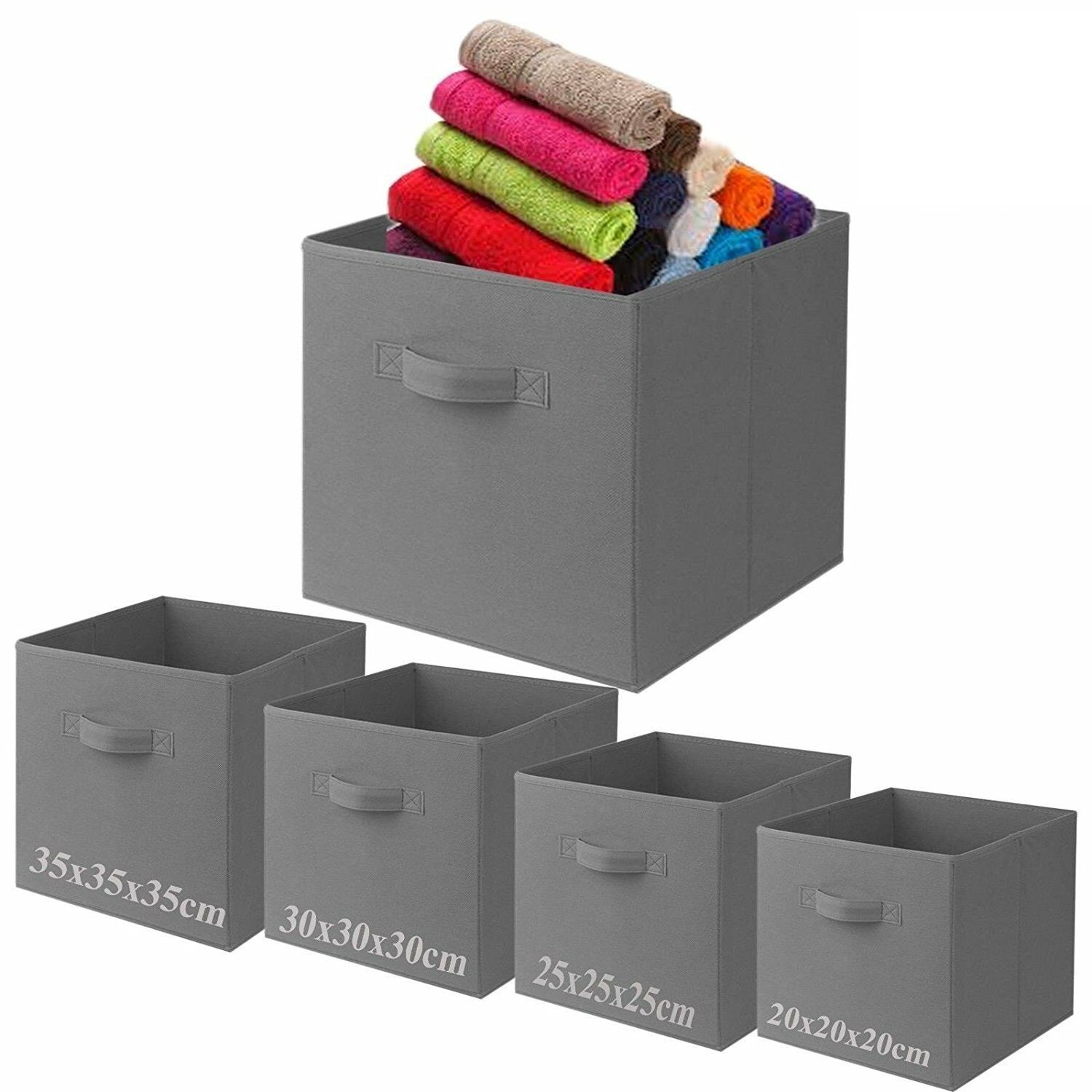 Grey Small Square Foldable Canvas Storage Collapsible Folding Box Fabric Kids Cubes Toys