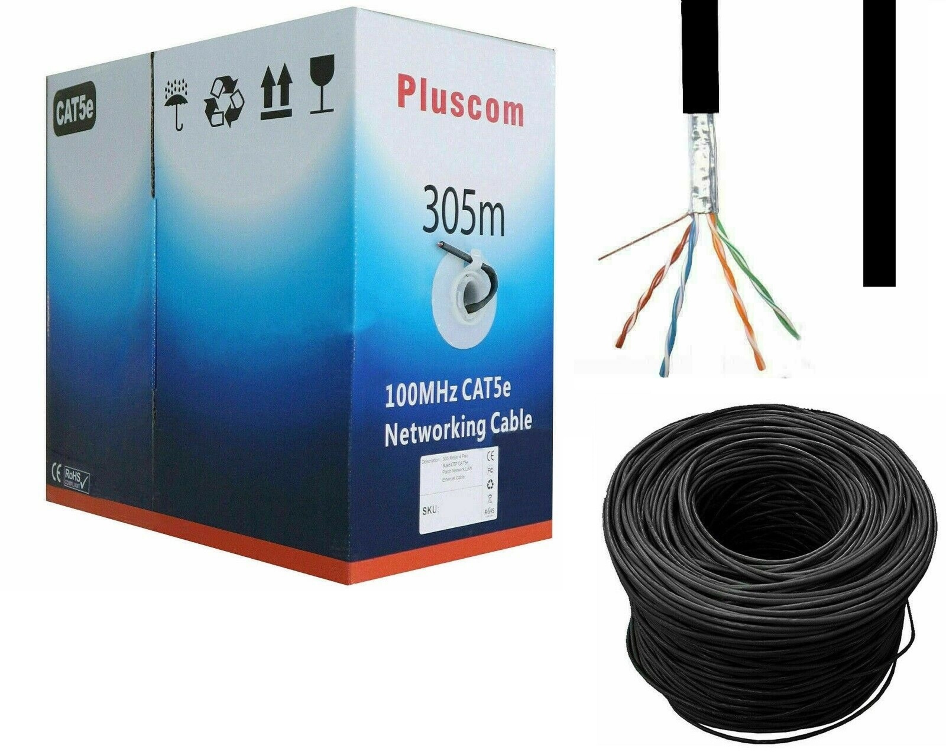 Black 305M Rj45 Cat5E Outdoor Network Ethernet Ftp Cable Roll 4 Pair Adsl Modem Reel Box